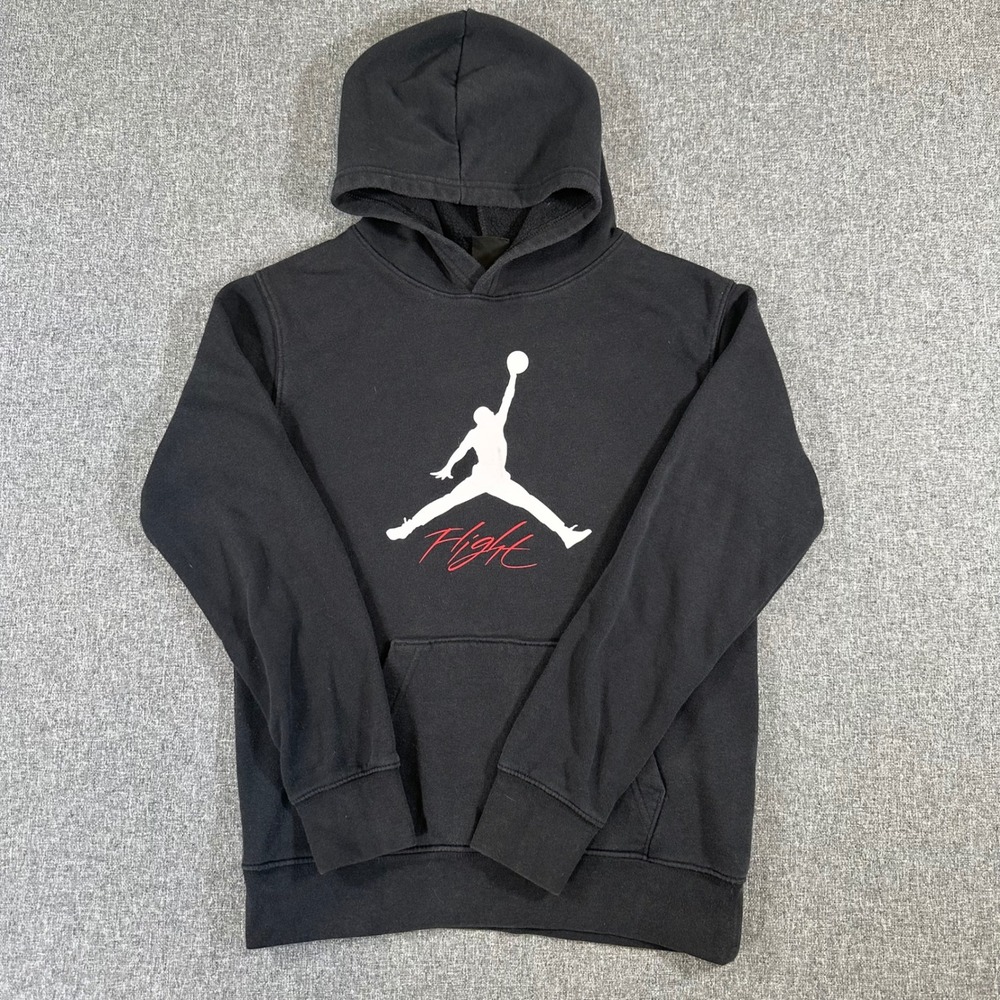 Jordan Boys Flight Jumpman Hoodie Black Sweatshirt Youth Large L 12-13 Pullover